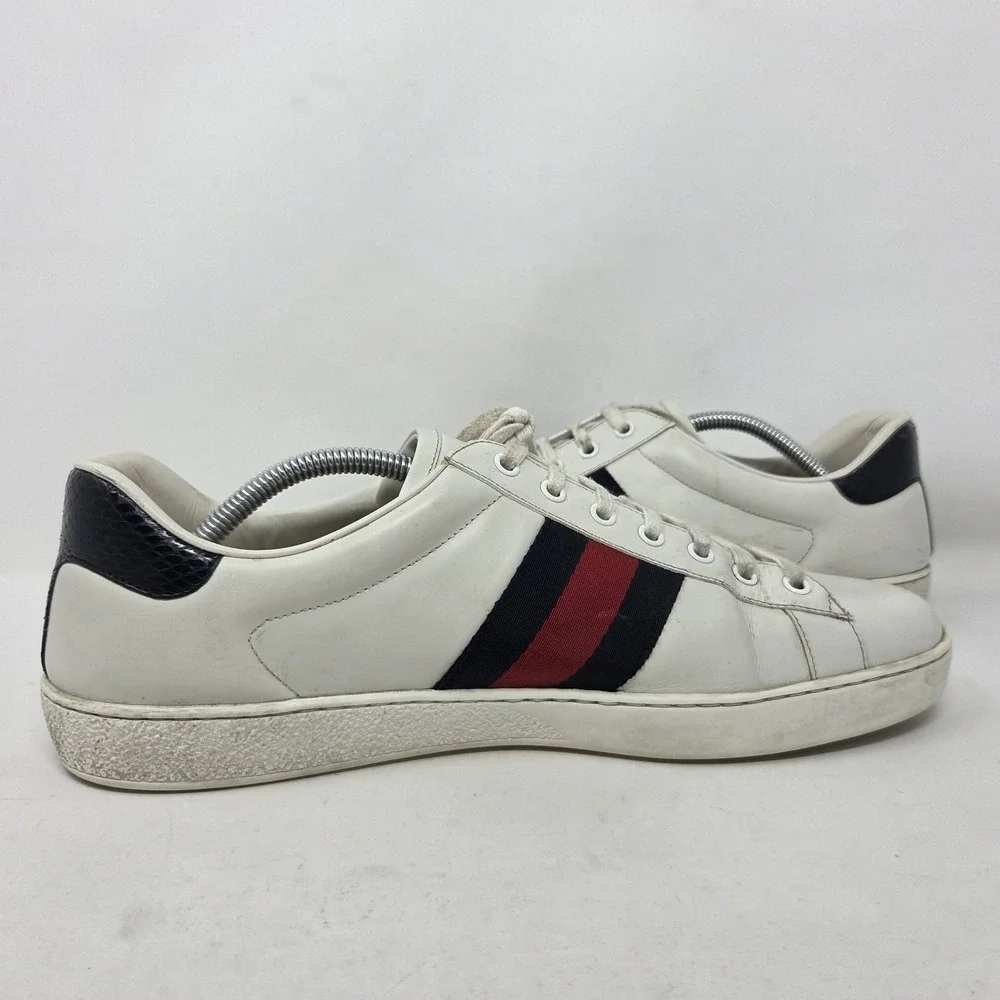 Gucci Ace Sneakers 386750 White Leather Low-Top Sneakers Men's Size 11